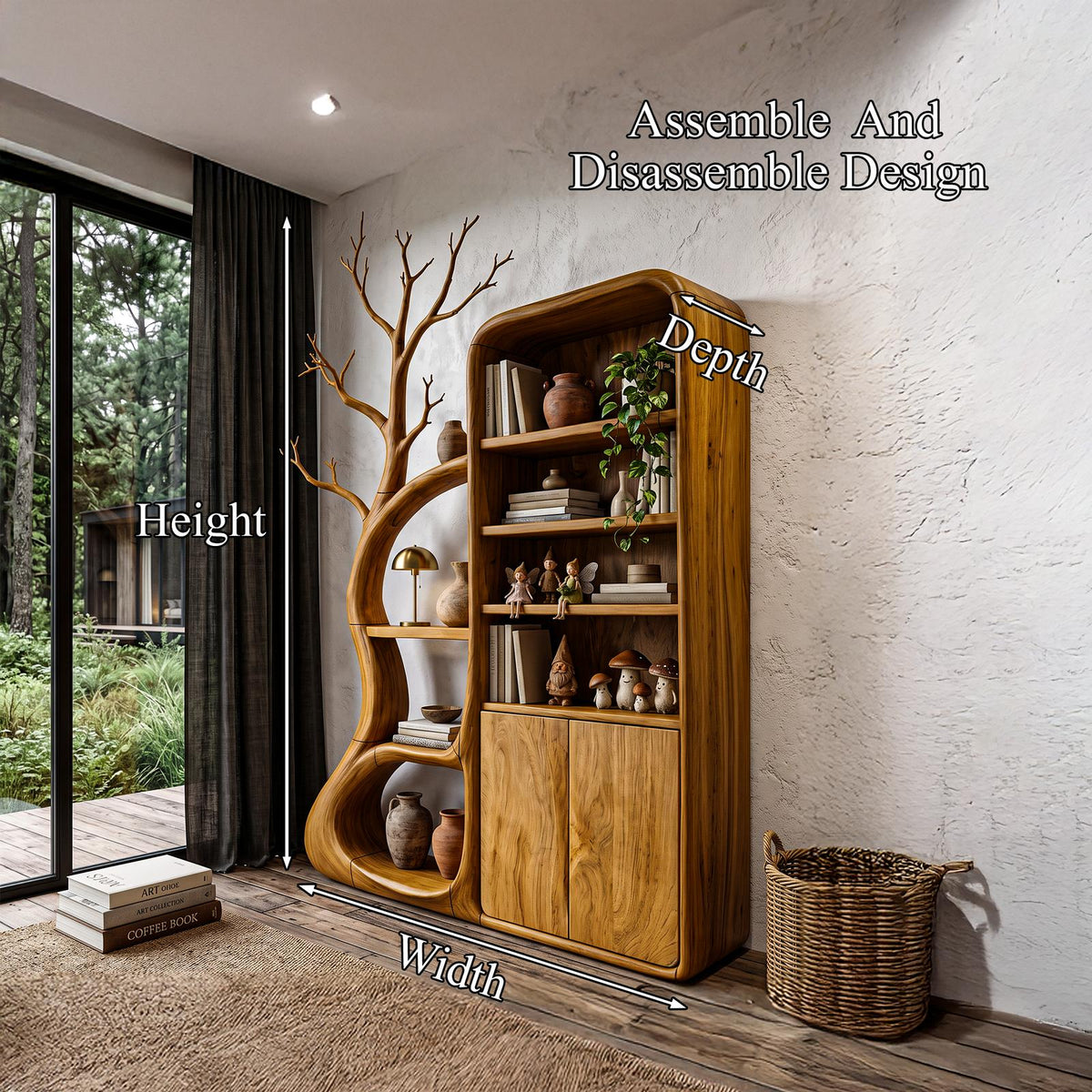 Rustic Tree Cabinet With Branch Inspired Shelving For Reading Room