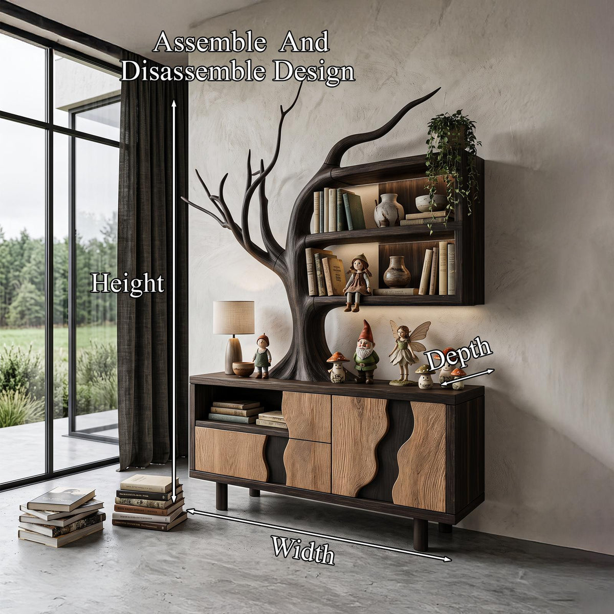 Modern Cabinet With Integrated Tree Branch Design For Living Room