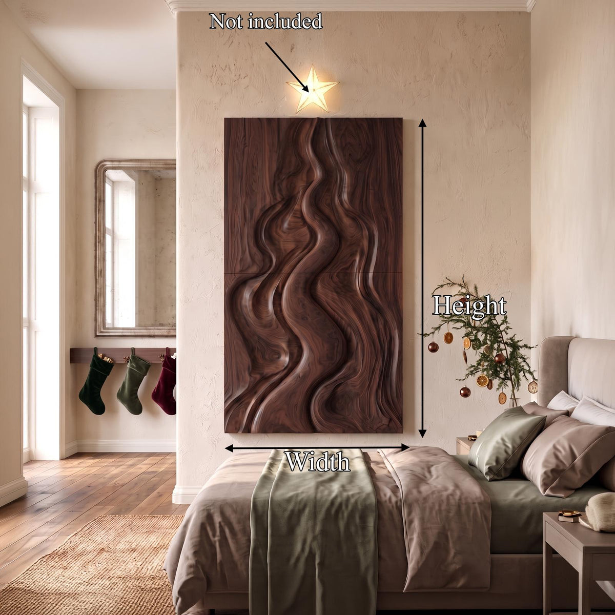 Natural Christmas Abstract Wall Decor With Fluid Carved Design For Bedroom