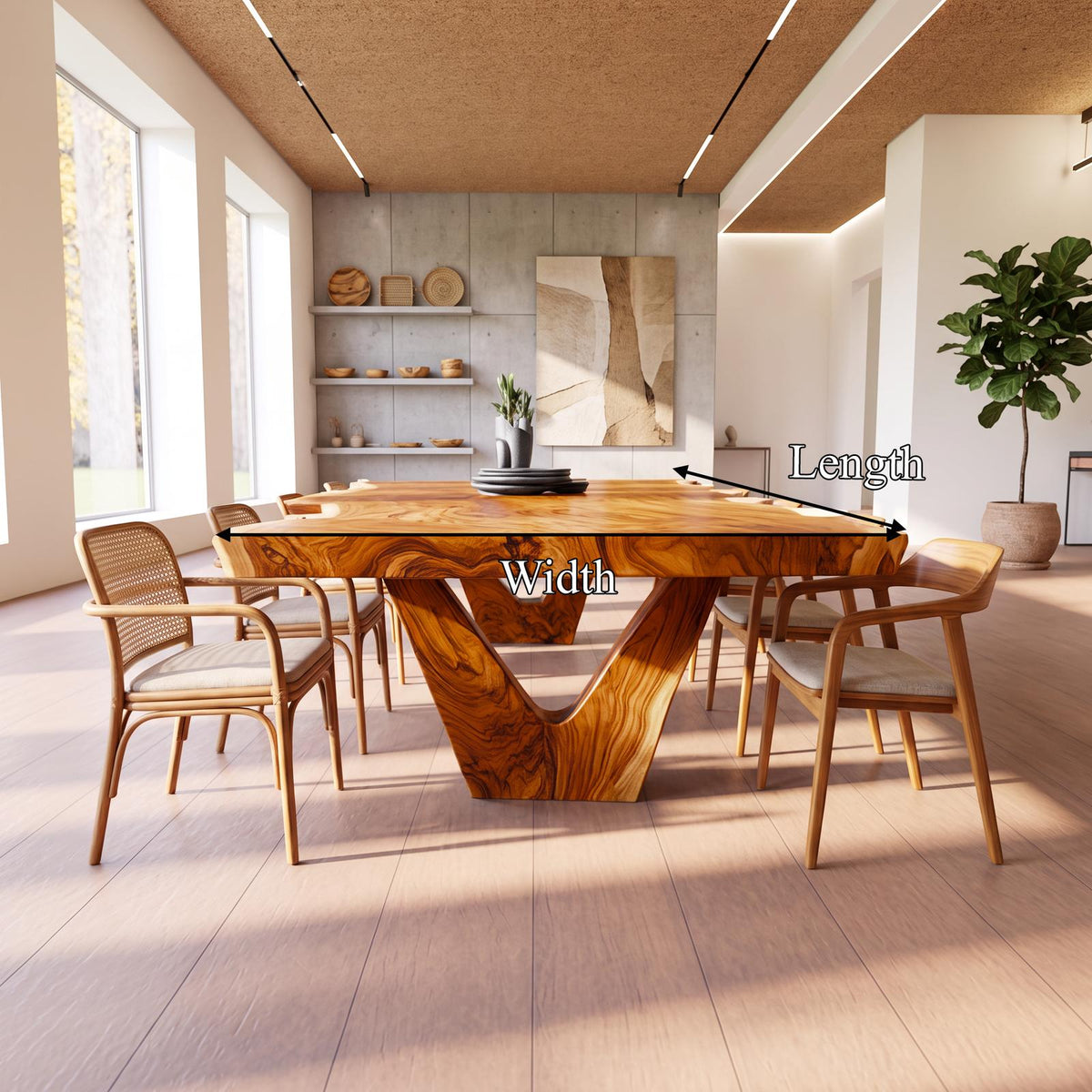 Rustic Sculptural Dining Table For Dining Room And Open Interior