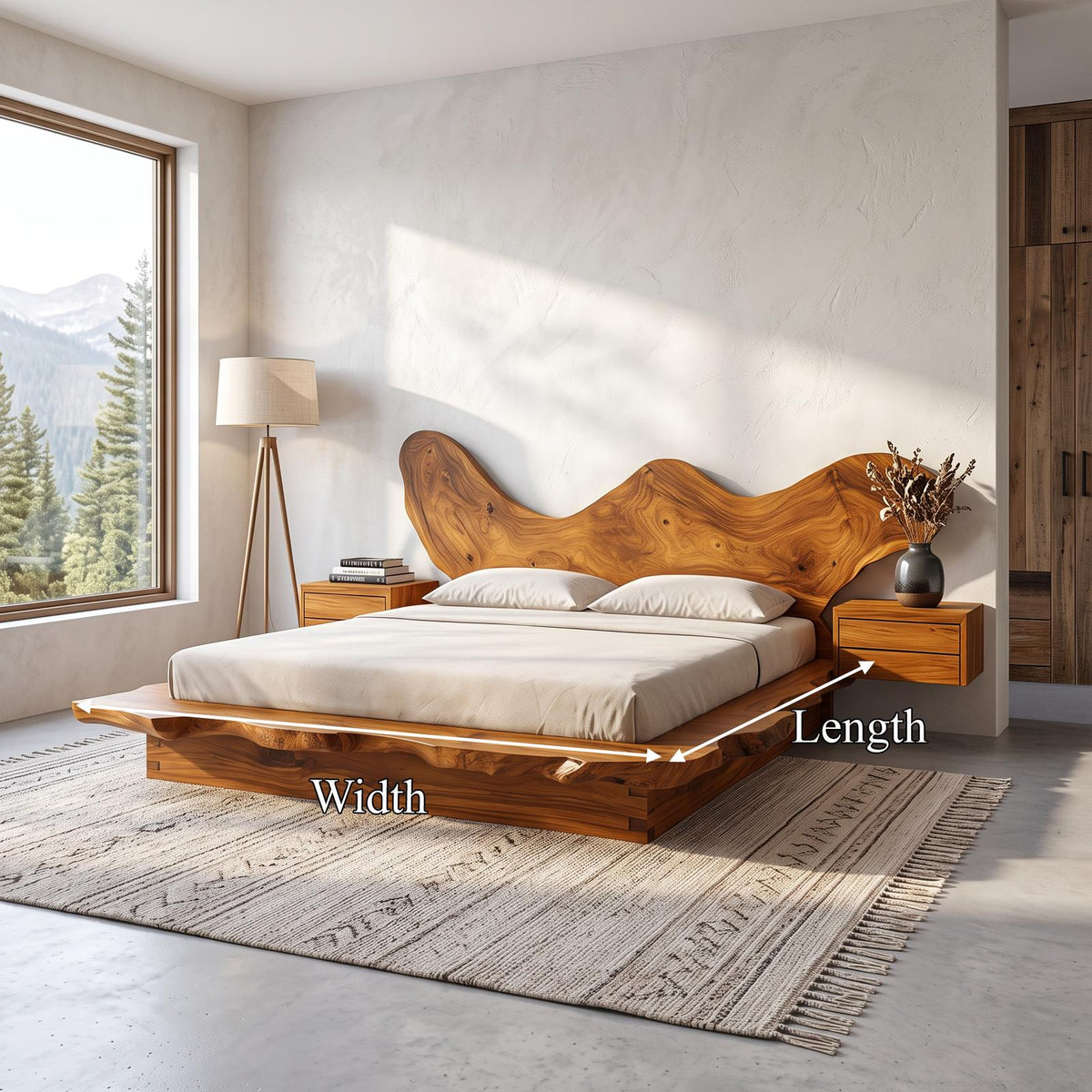 Rustic Bedroom Solid Wood Platform Bed