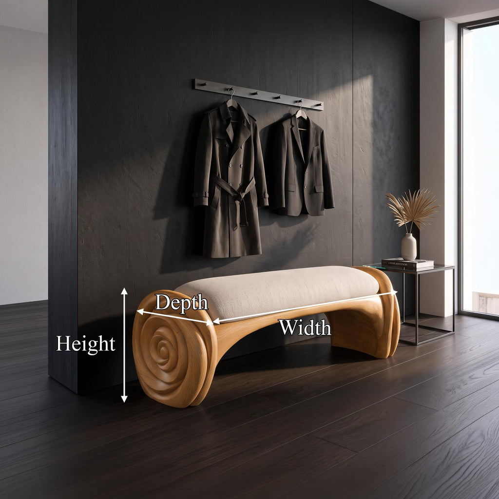 Natural Halloween Accent Bench With Carved Petal Form Legs For Dressing Room SINLSABEN141