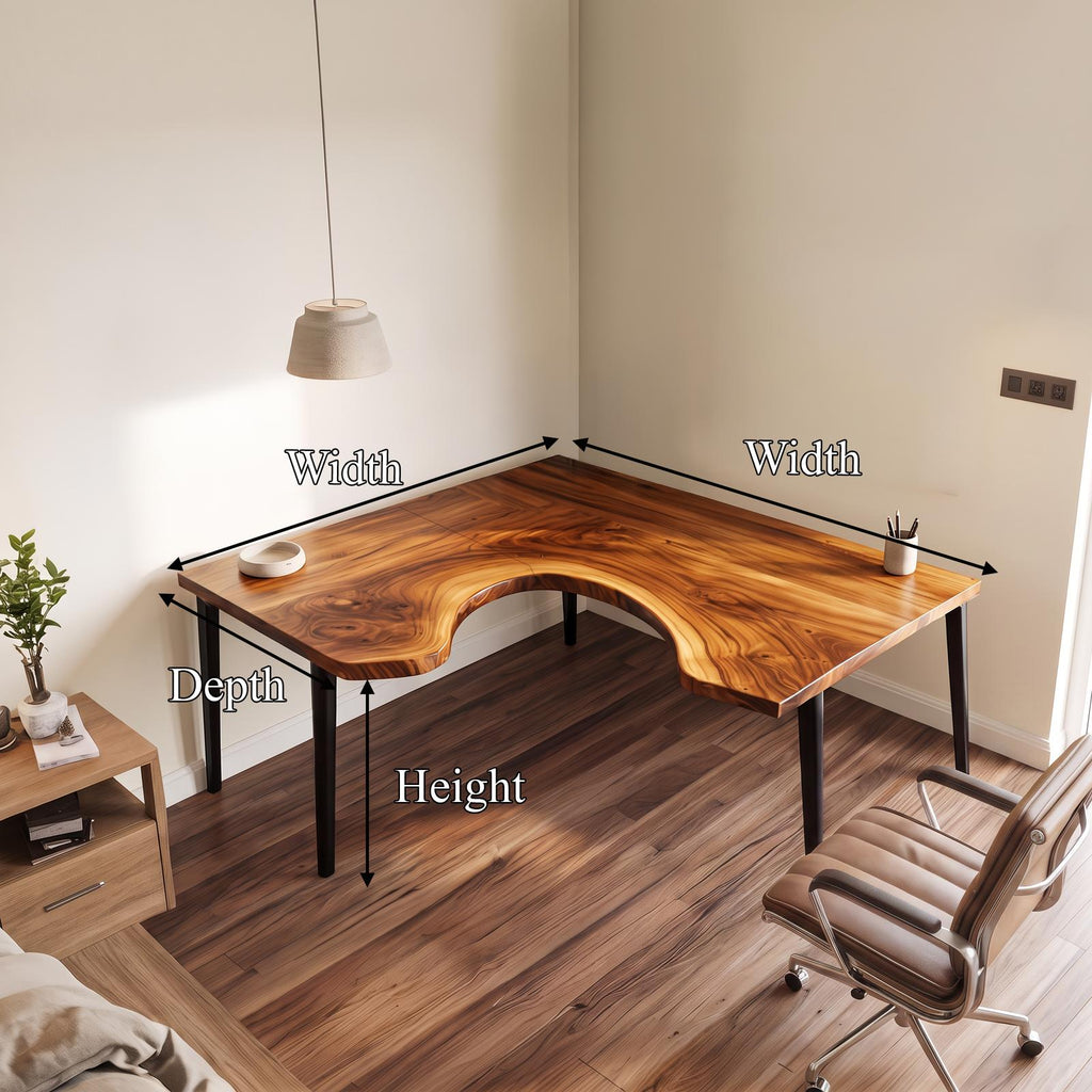 Organic Contemporary Corner Work Desk, L-Shaped Solid Wood Writing Computer Table for Home Office & Study Room