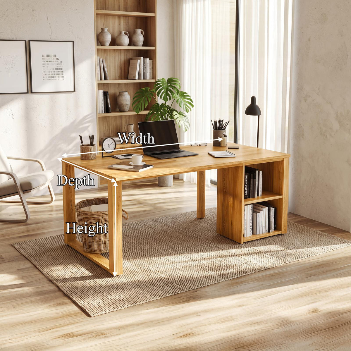Scandinavian Minimalist Work Desk, Solid Wood Writing Computer Table for Home Office, Sleek Bedroom Study Desk