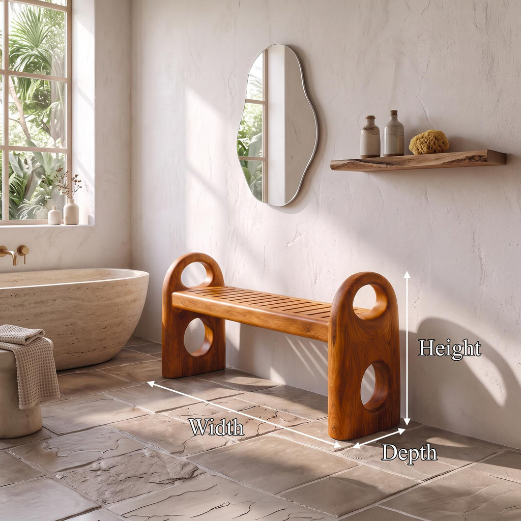 Scandinavian Bathroom Bench With Simple Backless Form For Bathroom