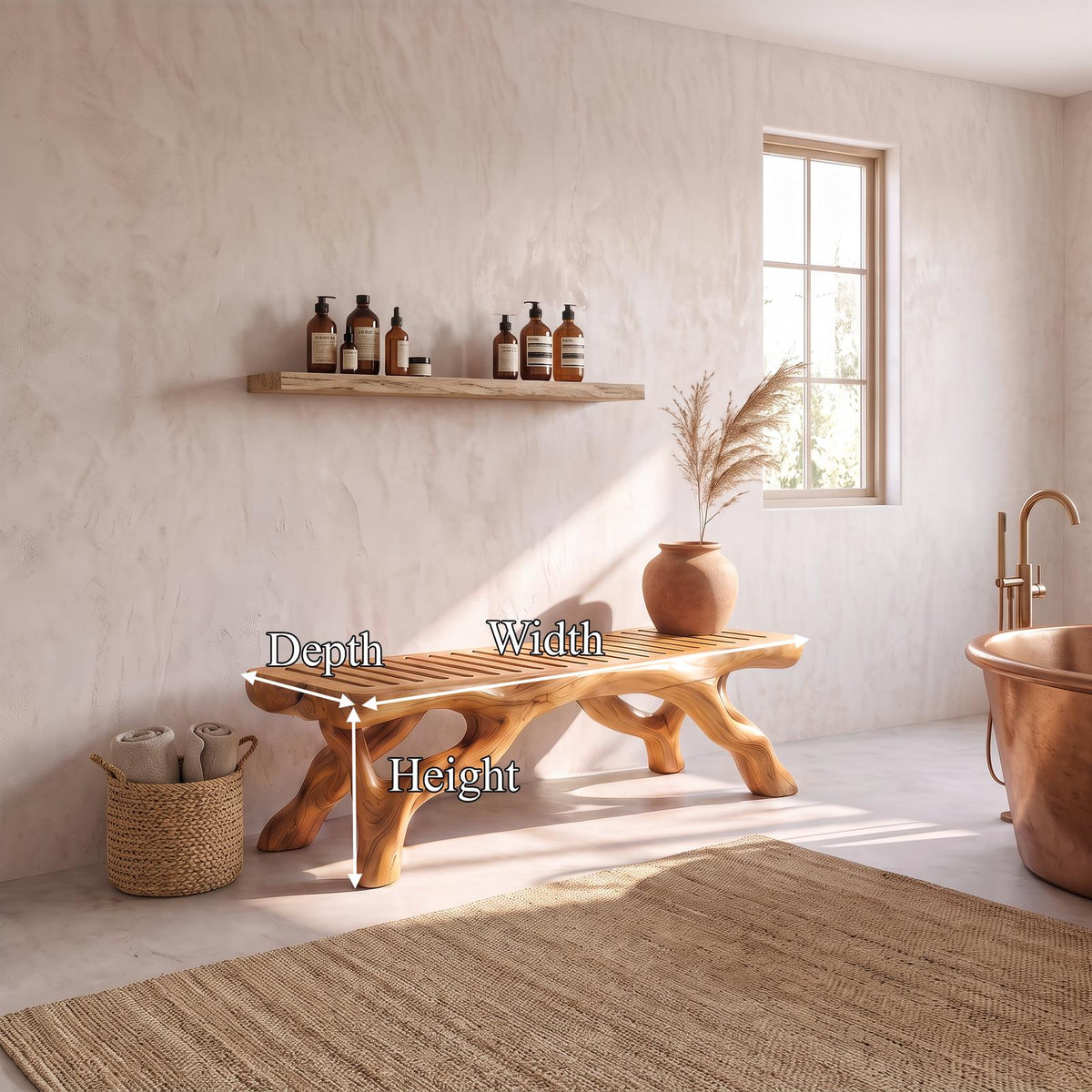 Organic Bathroom Bench With Branch Inspired Sculptural Legs For Bathroom