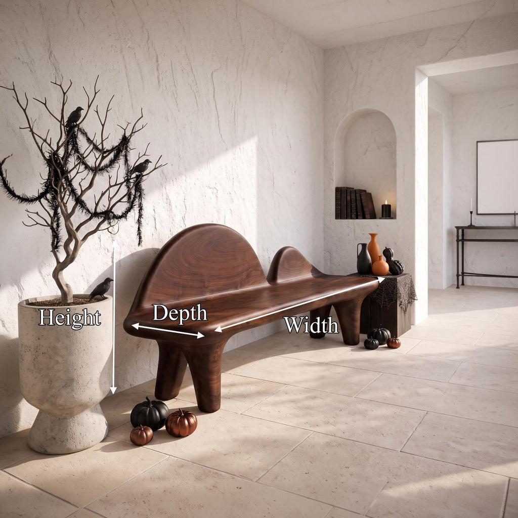 Modern Halloween Bench With Sculptural Curved Backrest For Entryway