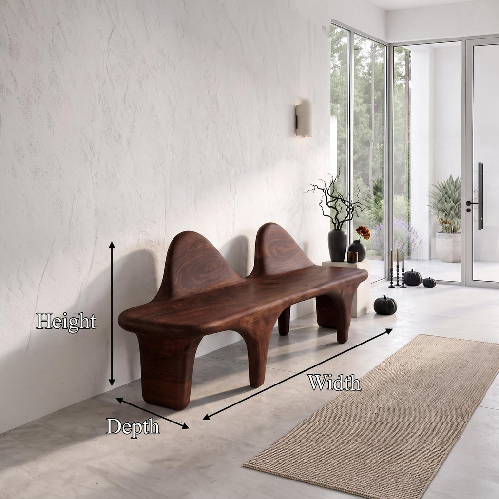 Organic Halloween Wooden Bench With Flowing Back Design For Entryway