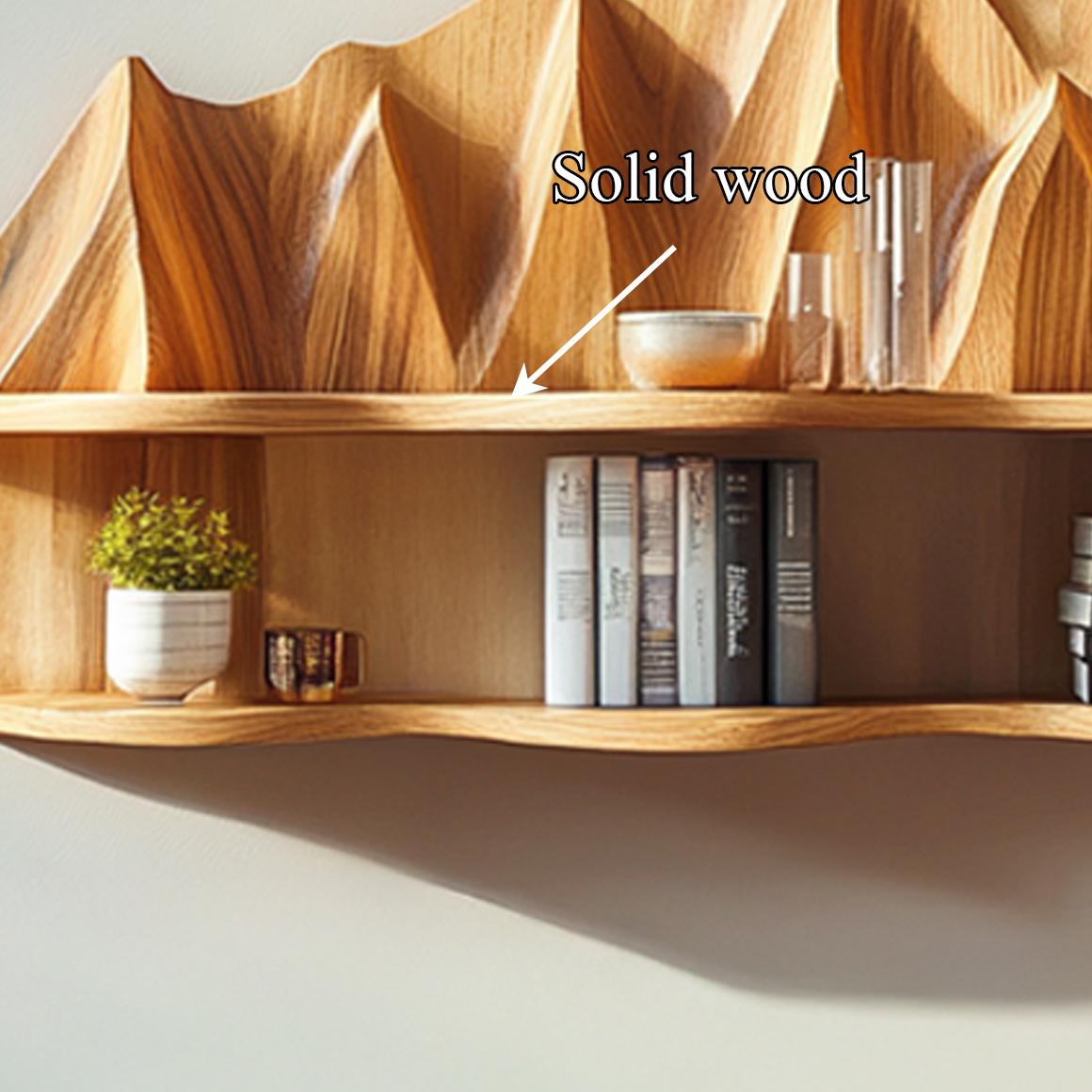 Rustic Floating Shelf With Sculptural Mountain Relief For Bedroom