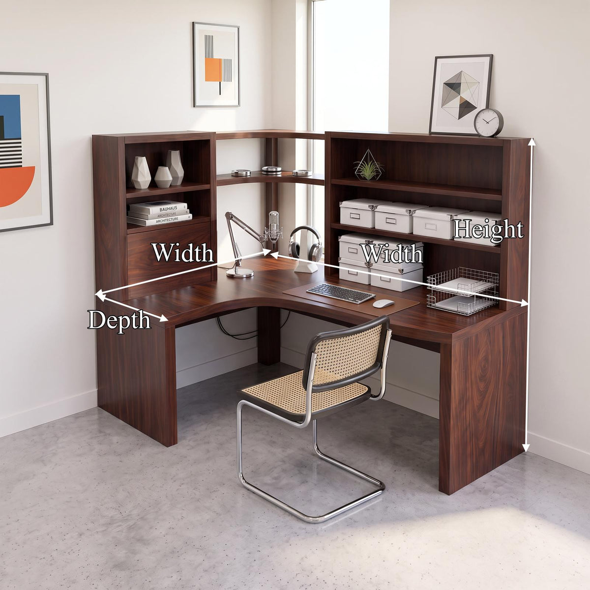 Contemporary Corner Desk With Built In Bookcase For Workspace