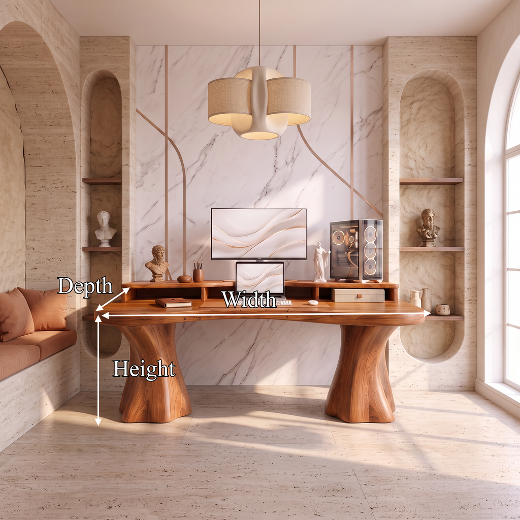 Rustic Solid Wood Desk With Tree Trunk Inspired Legs For Home Office