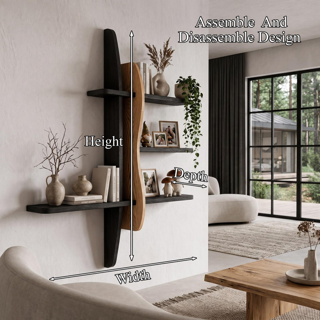 Modern Wall Bookshelf With Asymmetrical Open Shelves For Living Room