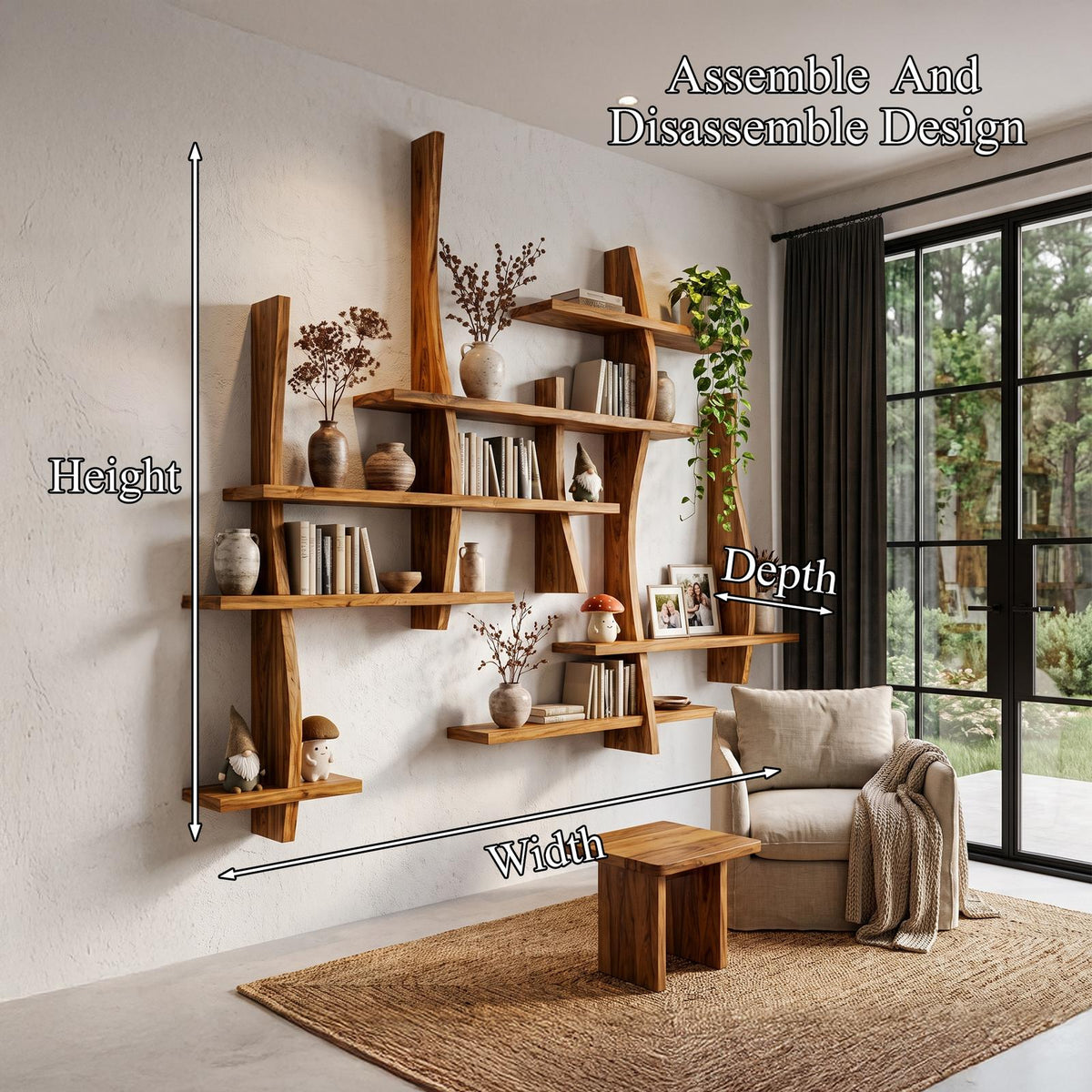 Rustic Floating Bookshelf With Layered Display Shelves For Home Library