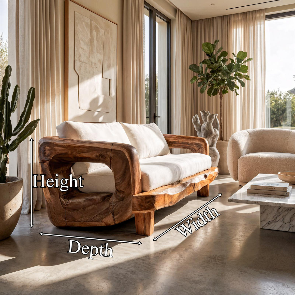 Rustic Sculptural Frame Sofa For Living Room And Lounge Area