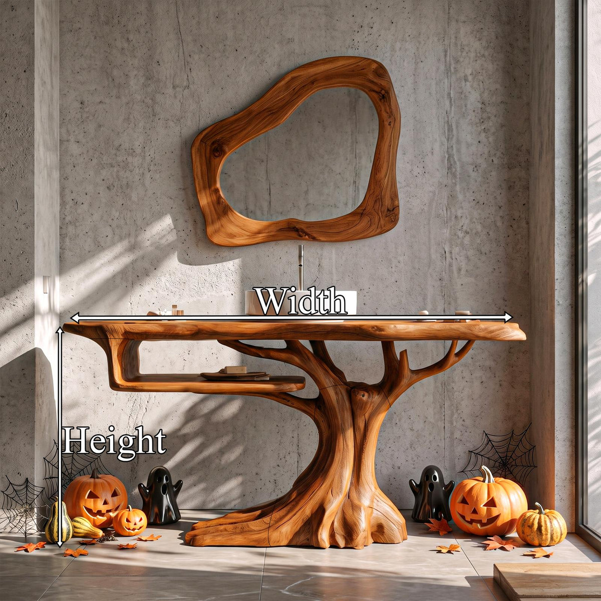 Rustic Halloween Wooden Bathroom Vanity With Branch Inspired Frame For Bathroom