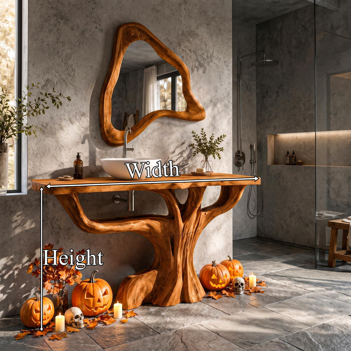 Contemporary Halloween Single Bathroom Vanity With Branch Inspired Base For Bathroom
