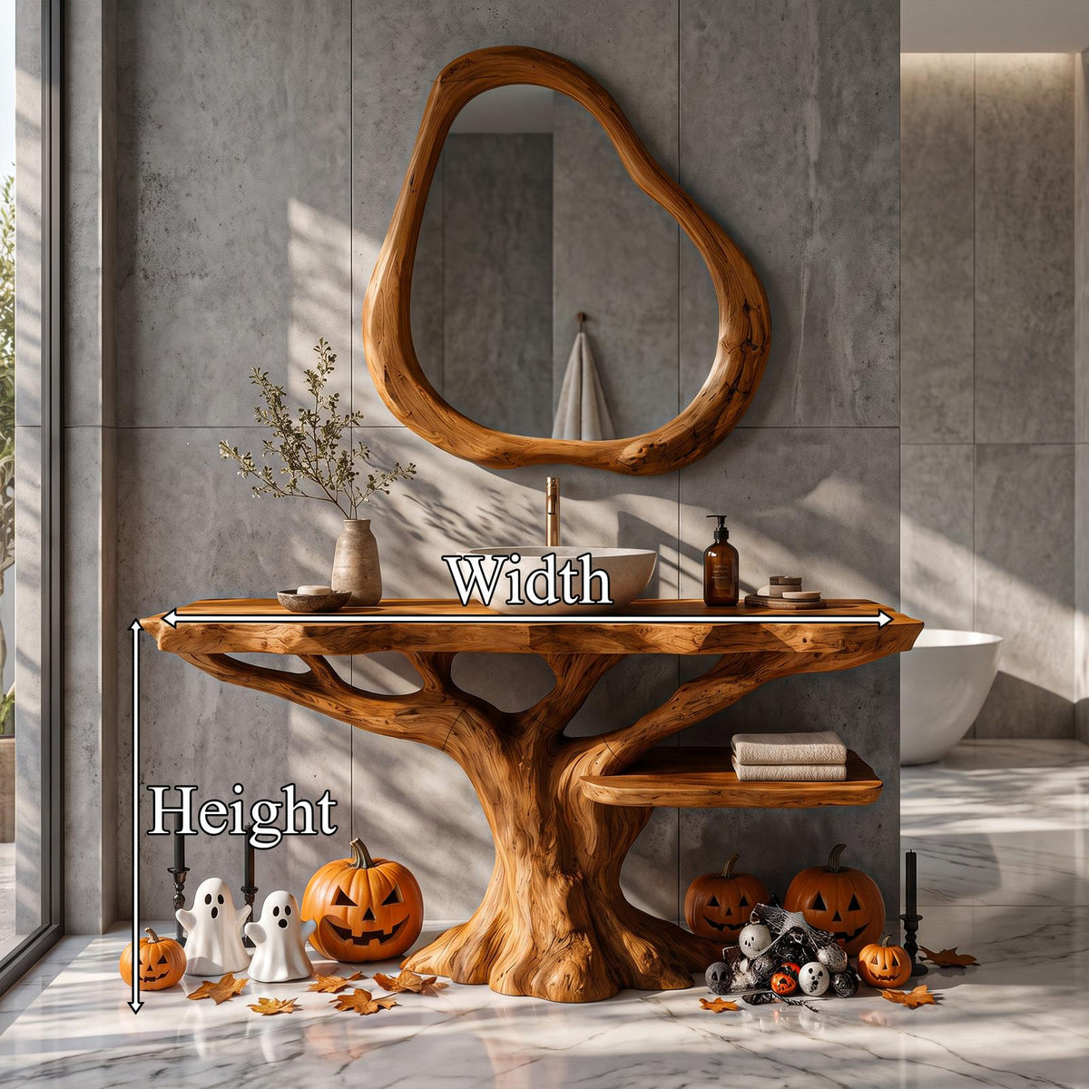 Gothic Halloween Bathroom Vanity With Lower Display Shelf For Bathroom