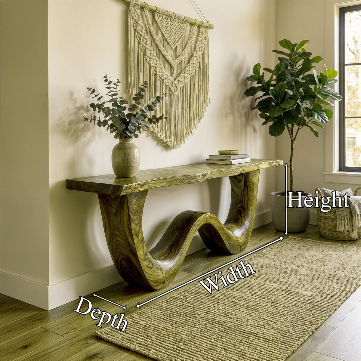 Organic Wave Base Wood Console Table, Sculptural Entryway, Hallway & Sofa Back Table