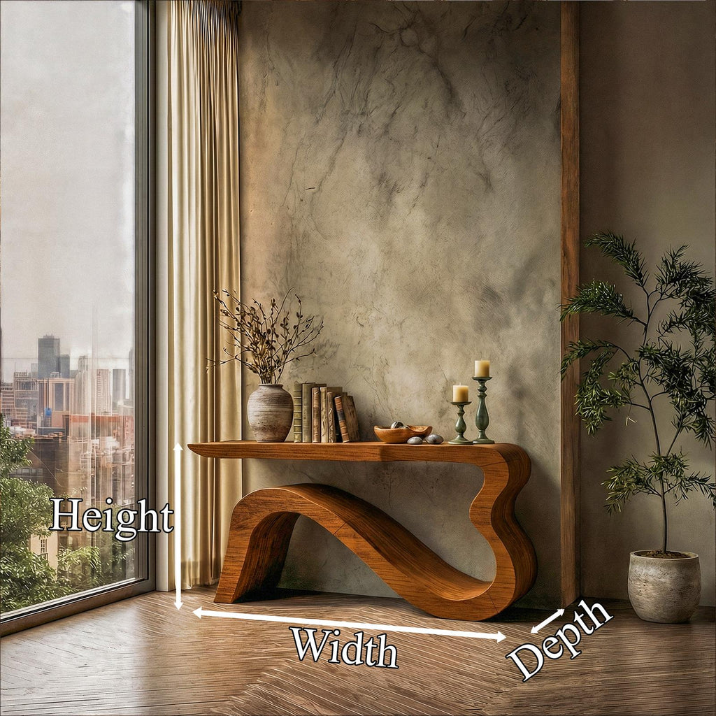 Spry Interior Contemporary Wave Console Table, Solid Wood Soft Curved Sculptural Base Entryway Accent Table, SINLKICS552