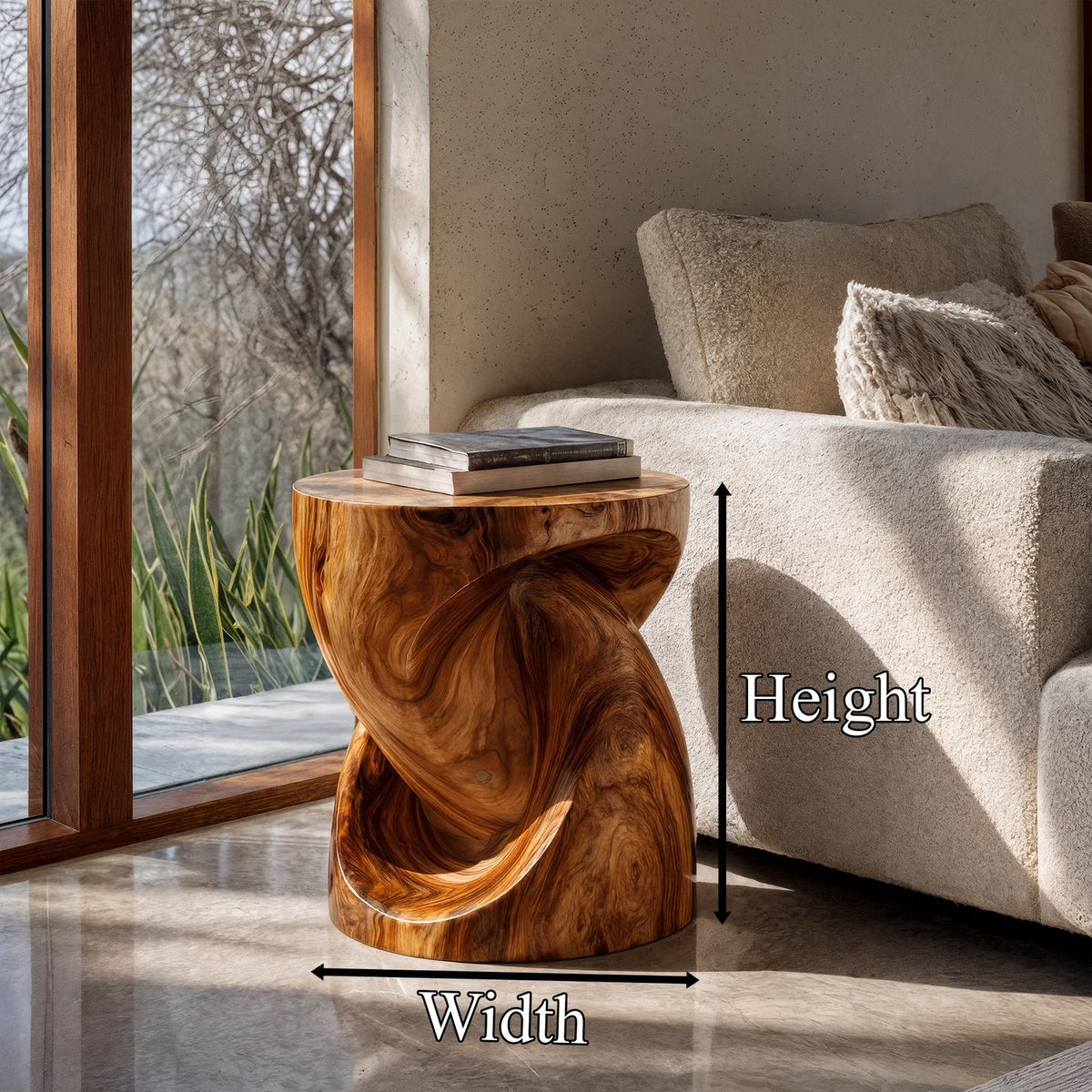 Spry Interior Rustic Twisted Wood End Table, Handcrafted Natural Log Side Table & Nightstand for Living Room and Cozy Bedroom Decor, SINLKIBT245