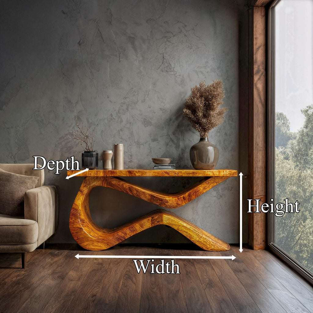 Spry Interior Infinity Loop Console Table, Solid Wood Sculptural Flowing Design, Modern Entryway & Living Room Accent, SINLKICS556