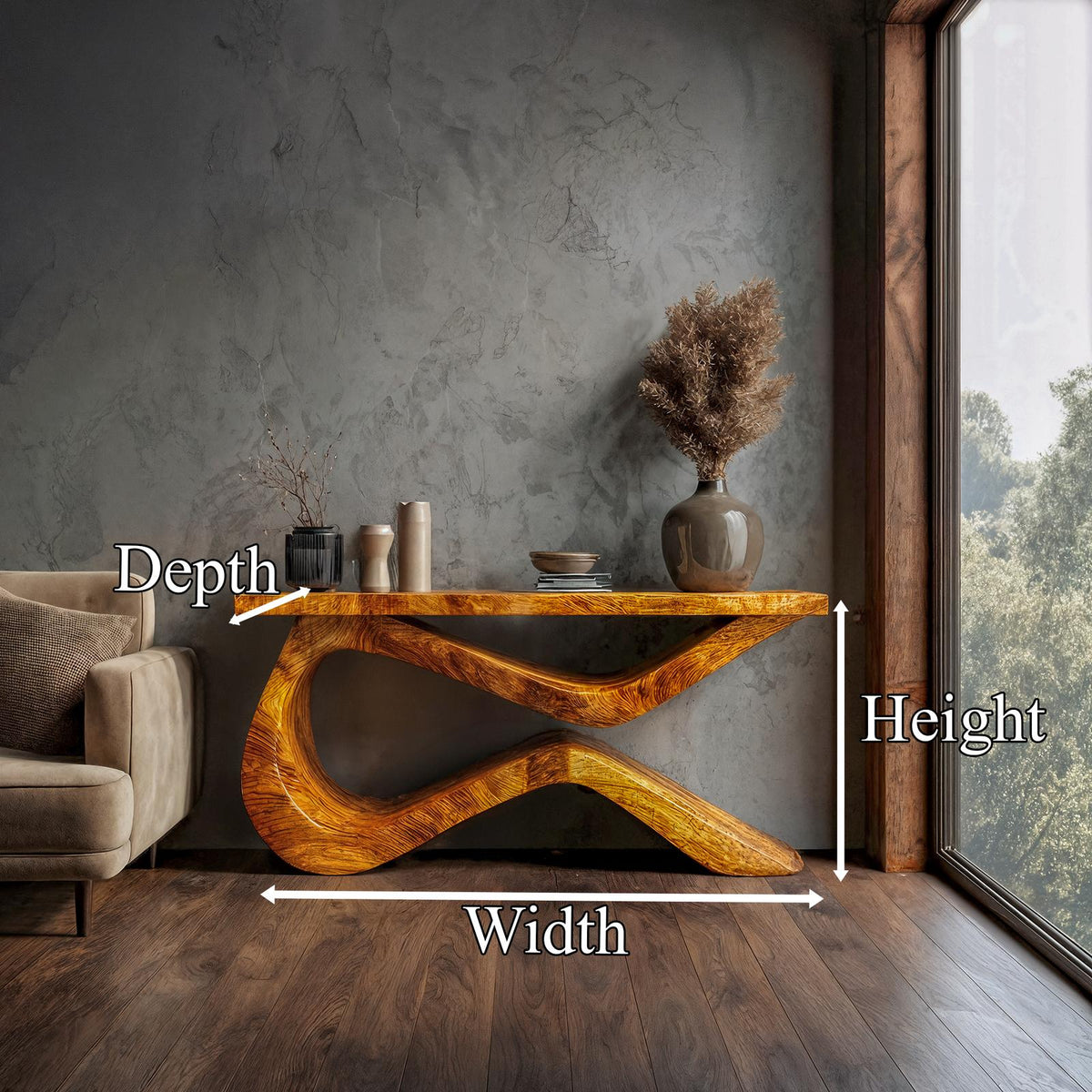 Spry Interior Infinity Loop Console Table, Solid Wood Sculptural Flowing Design, Modern Entryway & Living Room Accent, SINLKICS556