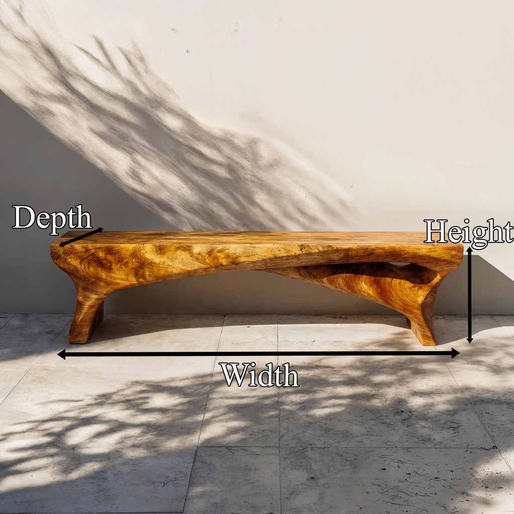 Spry Interior Minimalist Rustic Solid Wood Bench, Live Edge Slab Seating, Handcrafted Entryway or Hallway Dining Bench, SINLKIRS096