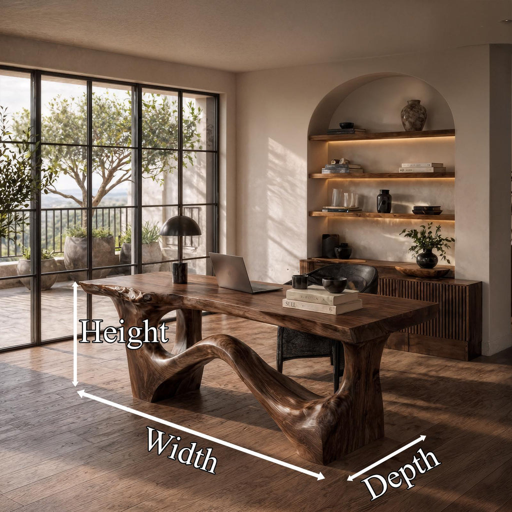 Organic Sculptural Desk, Asymmetrical Solid Wood Base & Writing Desk Top for Office & Study