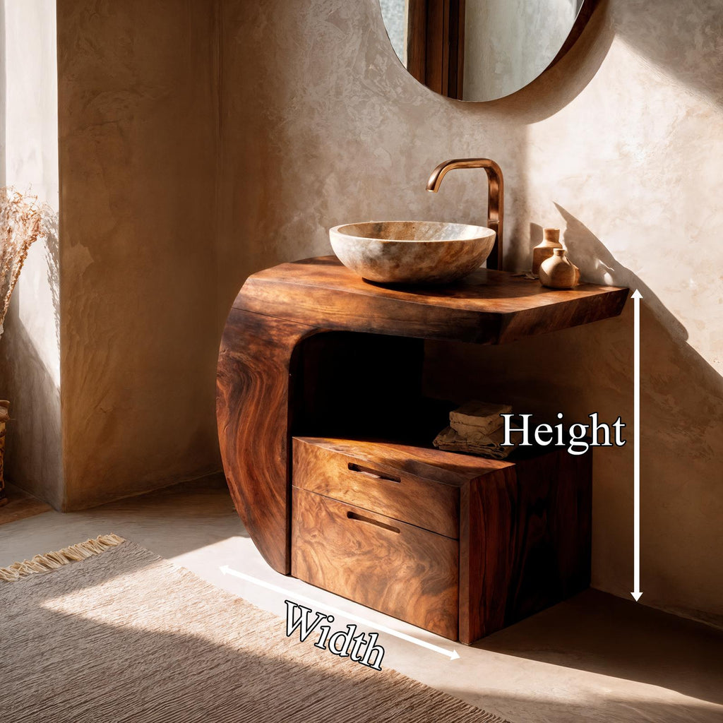 Spry Interior Modern Organic Wooden Bathroom Vanity with Storage Cabinet, Handcrafted Natural Wood Sink Console for Powder Room, SINLKIBRV303