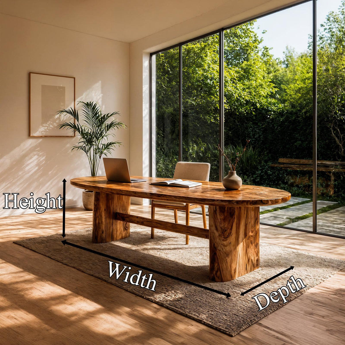 Modern Organic Wooden Desk, Natural Solid Wood Writing Desk with Sculptural Legs for Home Office