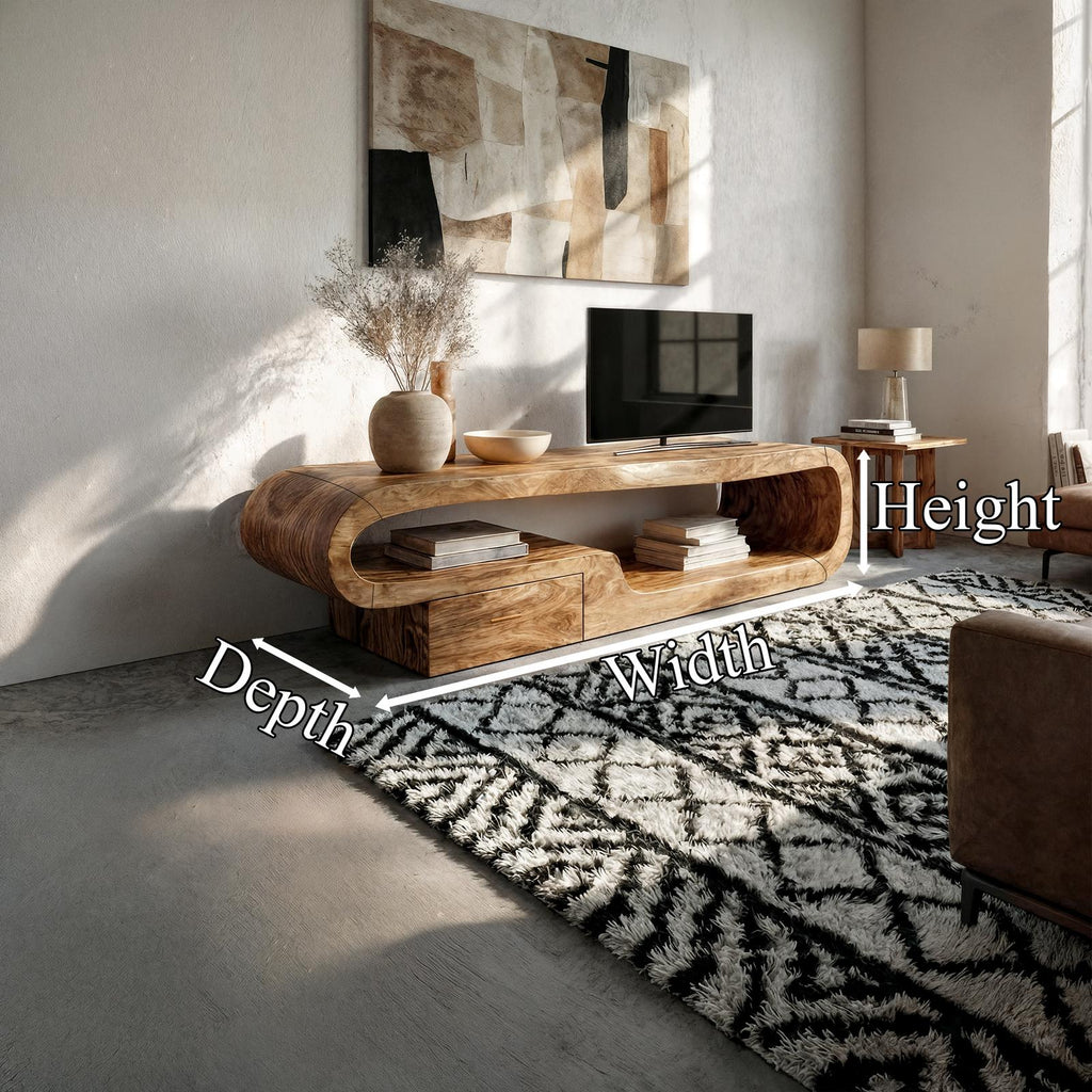 Scandinavian TV Cabinet, Solid Wood Low Profile Media Console Table, Modern Living Room TV Stand Unit