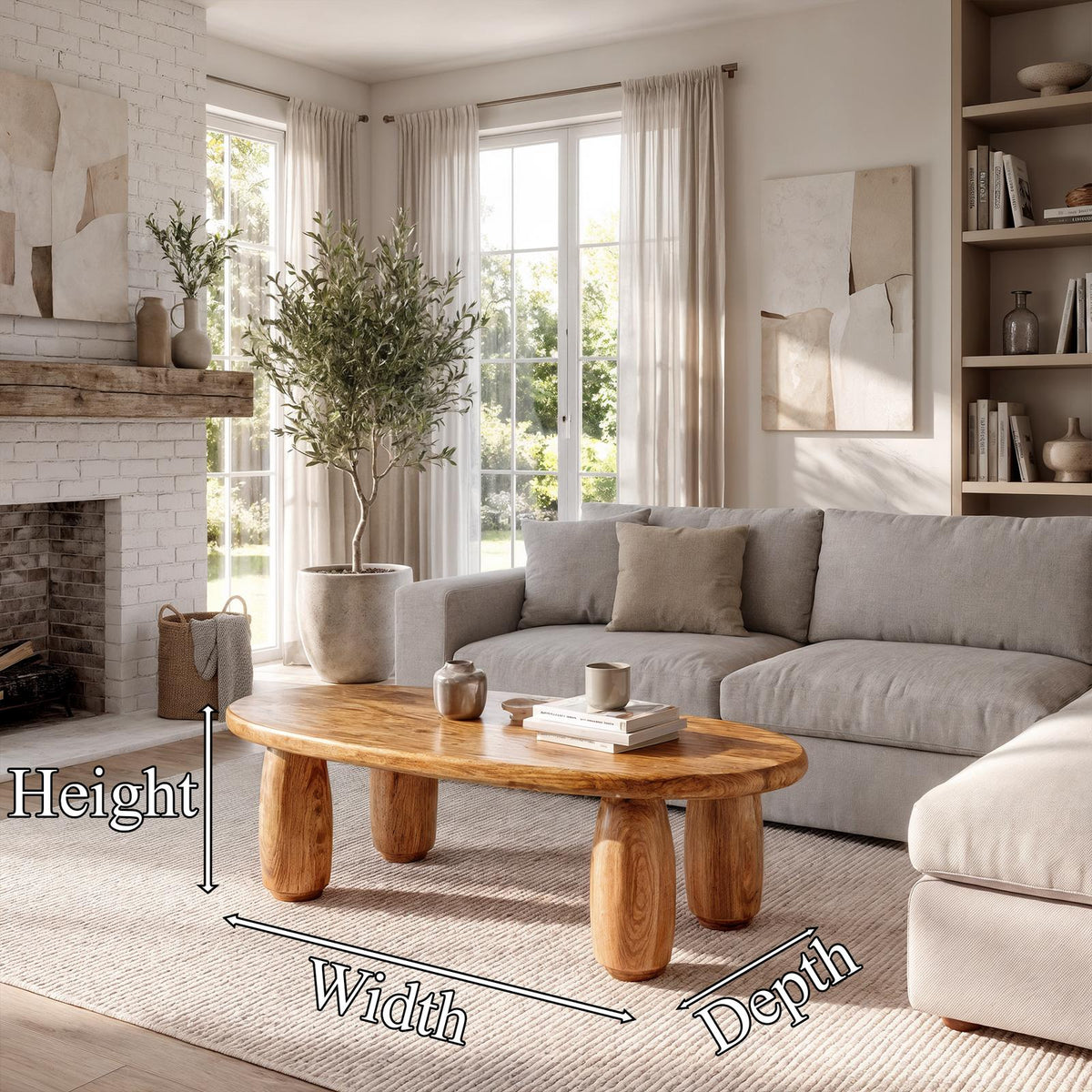 Natural Coffee Table With Organic Rounded Base For Living Room And Family Room SINLKICF421