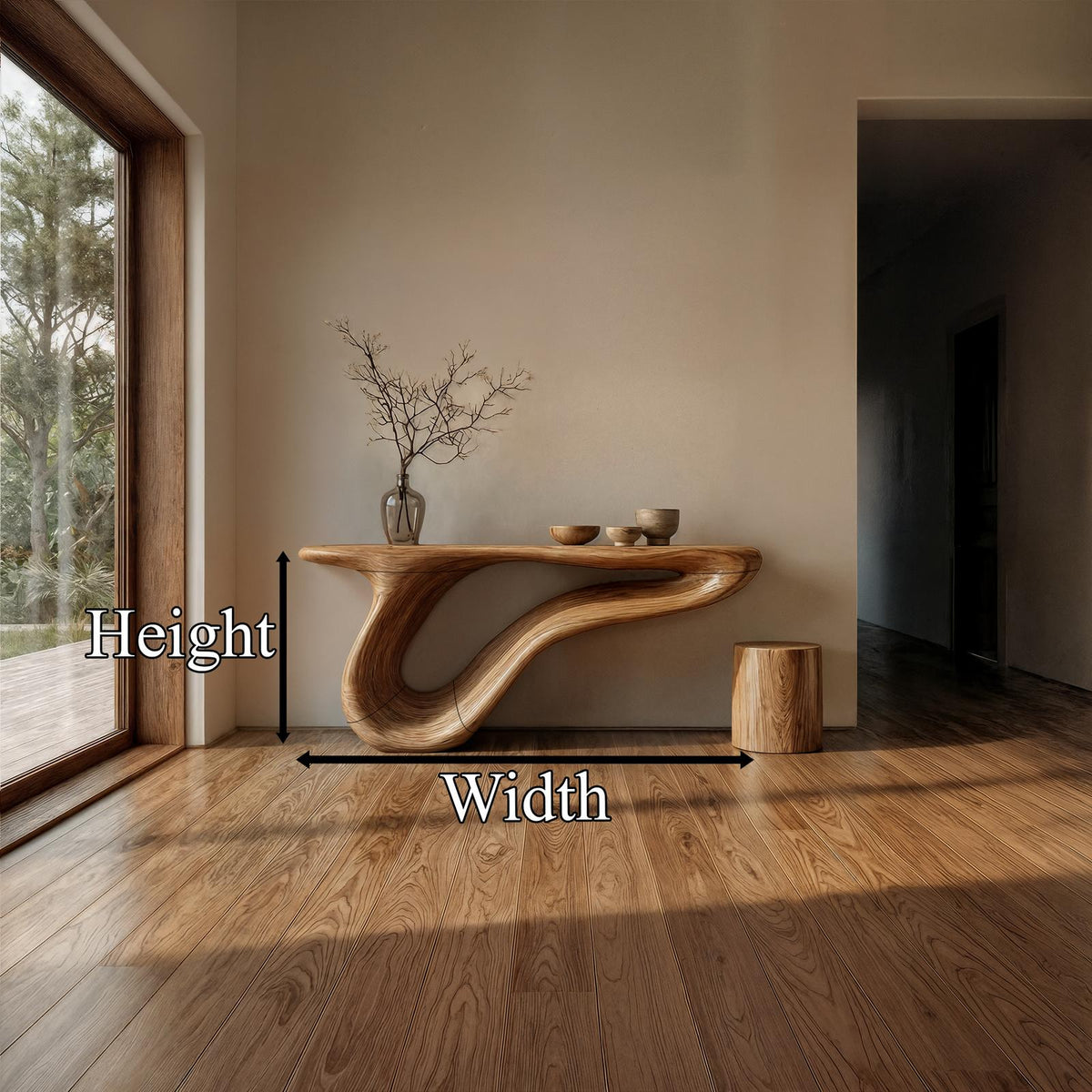 Organic Sculptural Console Table, Solid Wood Artistic Entryway & Living Room Accent Sofa Table