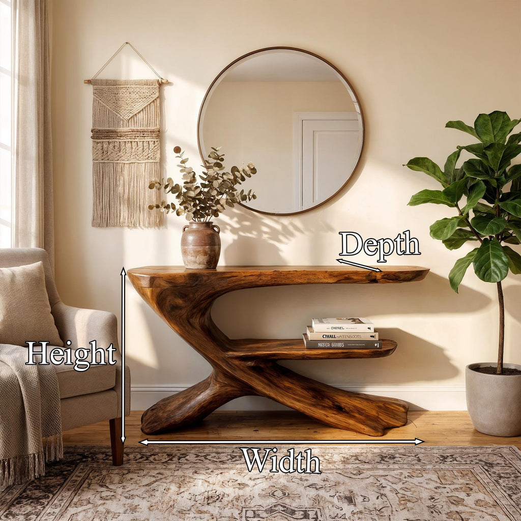Organic Console Table, Natural Solid Wood Entryway Sofa Table for Living Room & Foyer