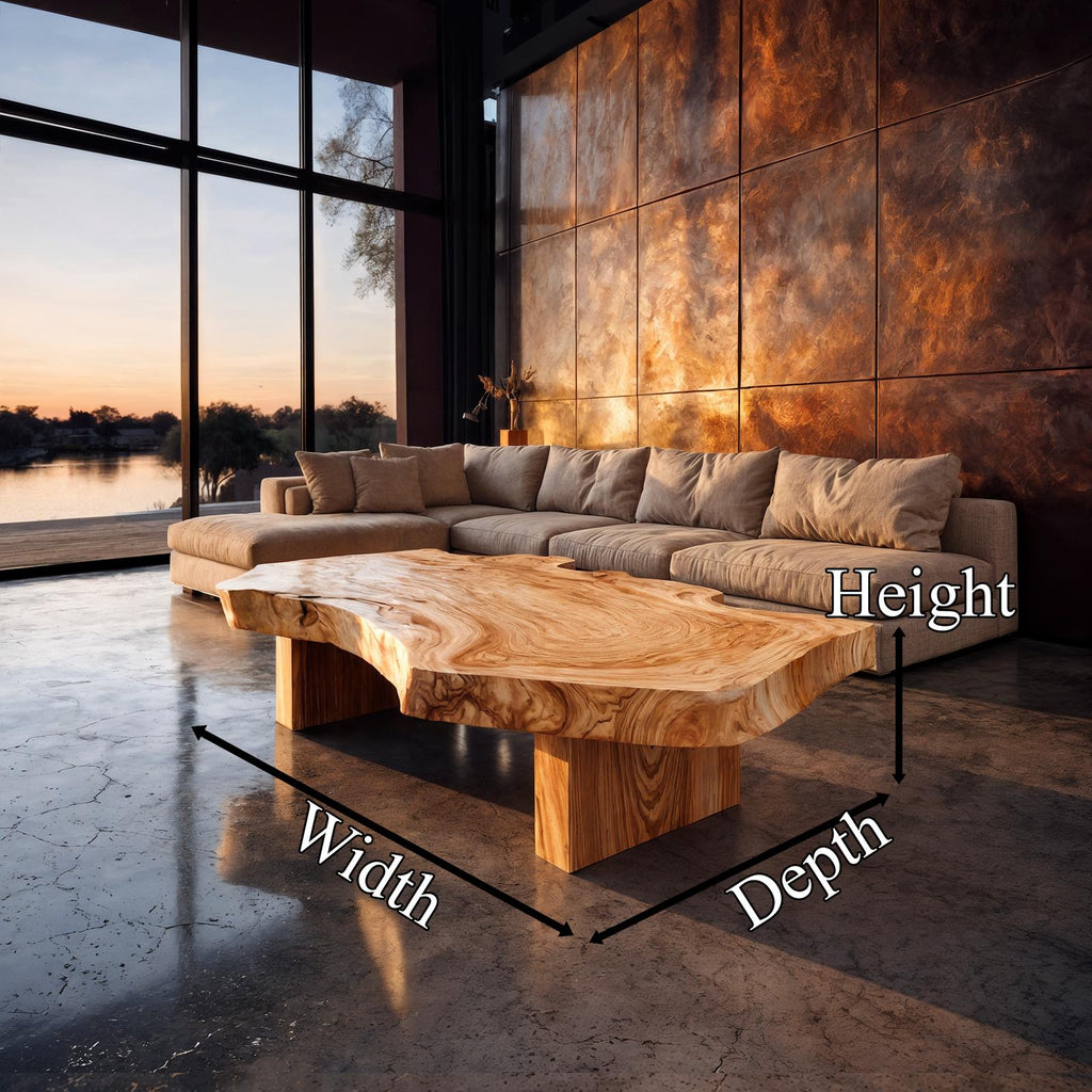 Rustic Art Coffee Table, Handcrafted Live Edge Solid Wood Sculptural Centerpiece Table for Living Room, Office, Studio