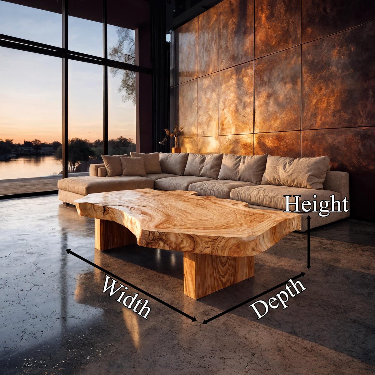 Rustic Art Coffee Table, Handcrafted Live Edge Solid Wood Sculptural Centerpiece Table for Living Room, Office, Studio