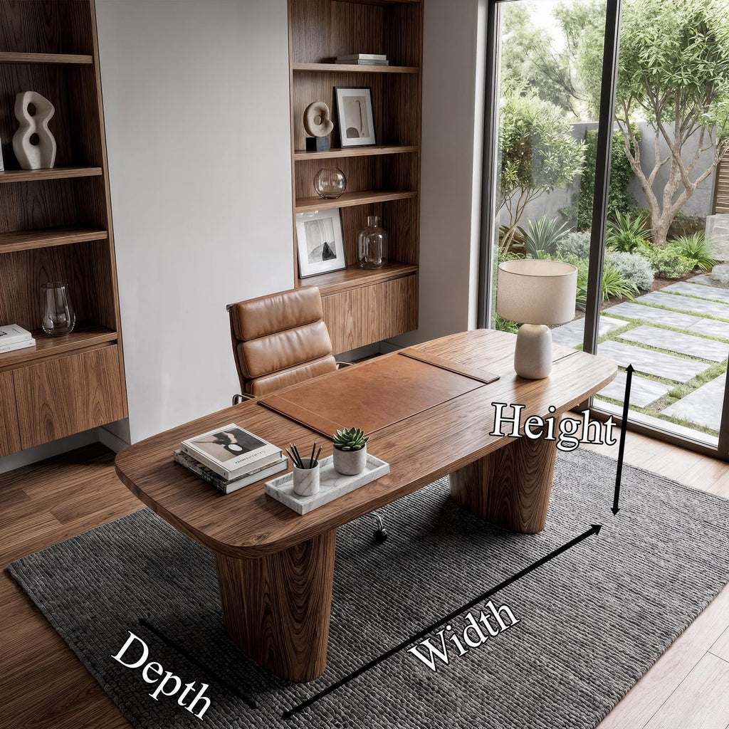 Modern Executive Wooden Desk, Sculptural Solid Wood Base Writing Desk for Home Office & Workspace
