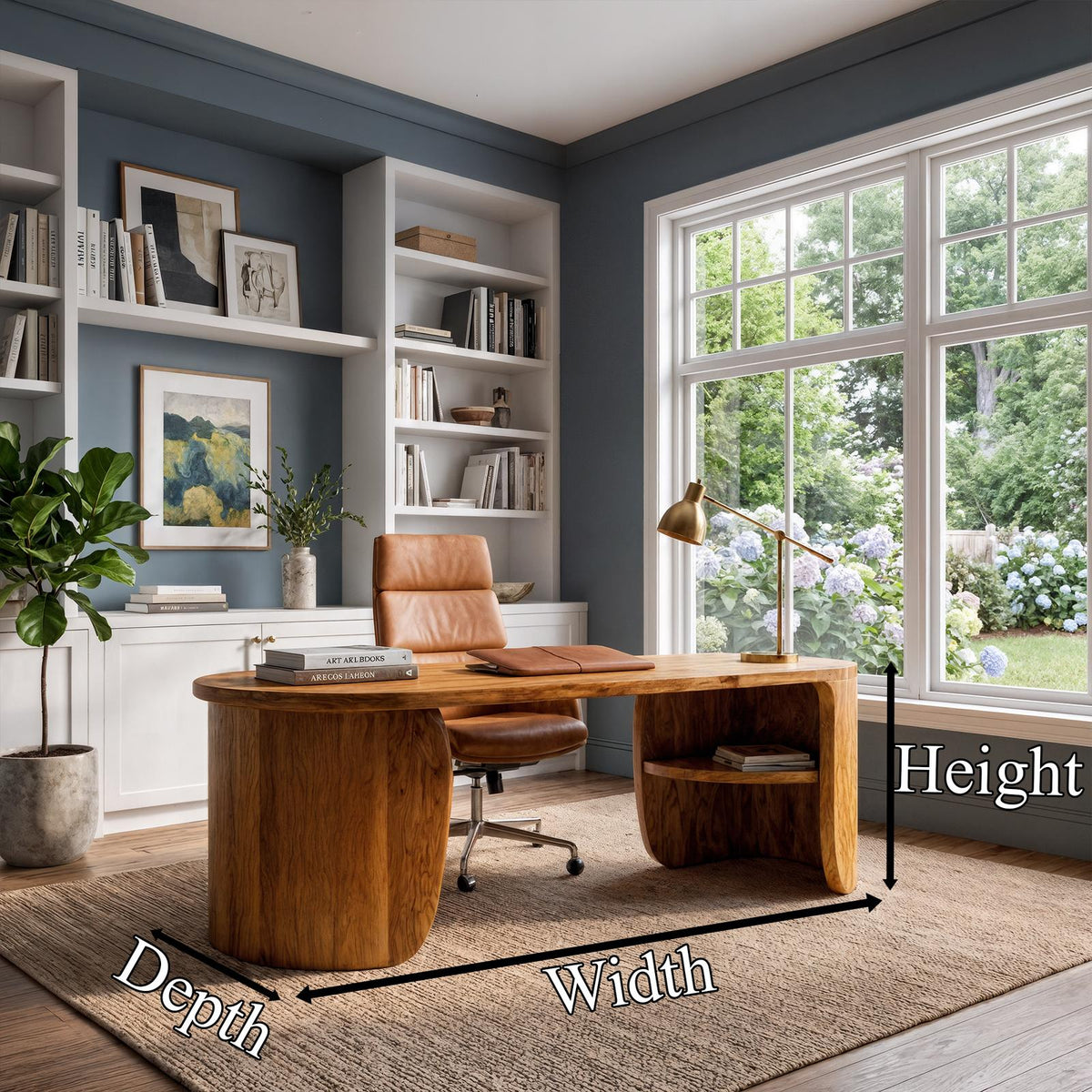 Minimalist Solid Wood Desk, Clean Lines Writing Desk with Built-In Storage Drawers for Home Office