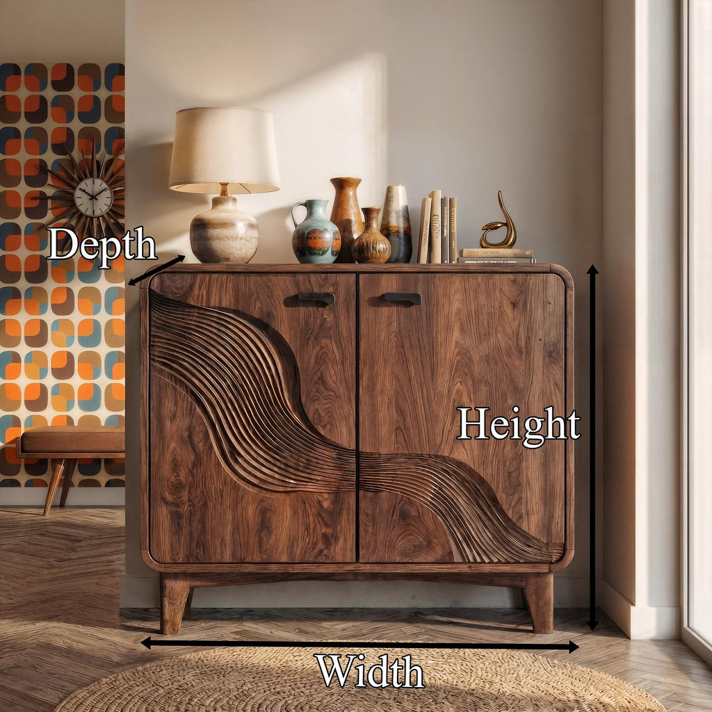Mid-Century Sculptural Storage Cabinet, Solid Wood Sideboard Buffet Credenza for Living Room, Dining Room