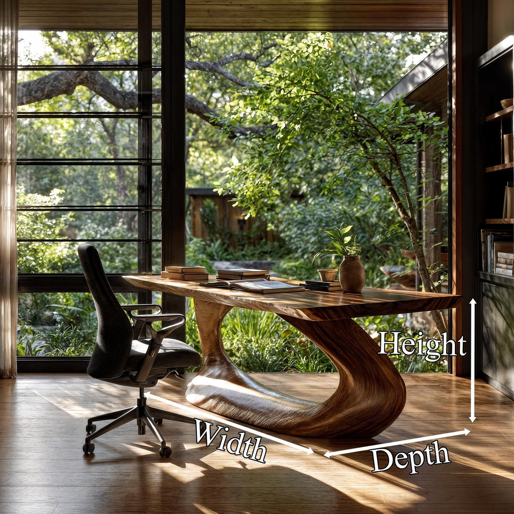 Rustic Desk With Sculptural Curved Base For Home Office