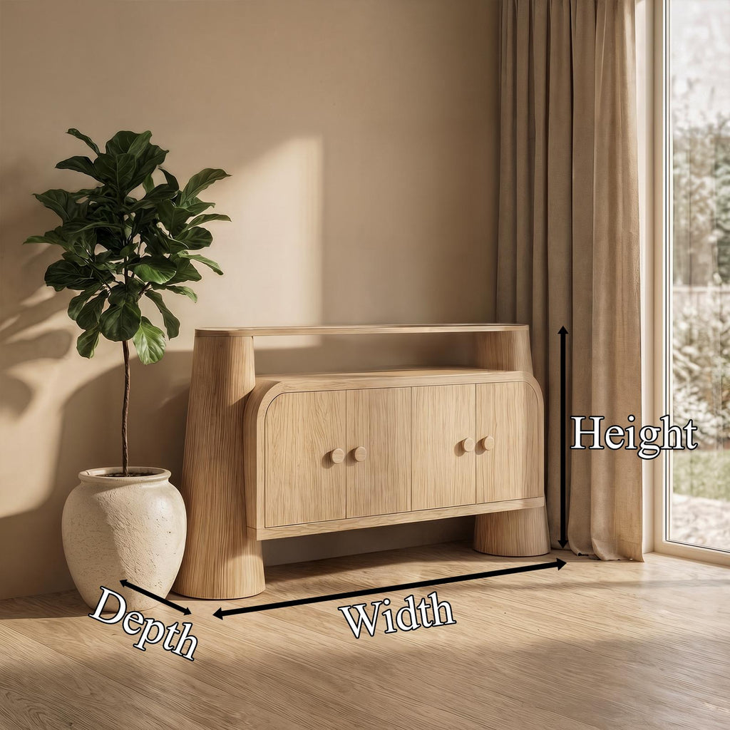 Minimalist Modern Storage Cabinet, Solid Wood Sideboard Credenza with Shelves for Living Room, Bedroom