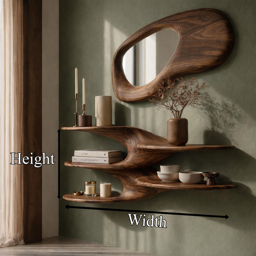 Sculptural Floating Wall Shelf, Handcrafted Solid Wood Wave Display Ledge for Bedroom & Living Room
