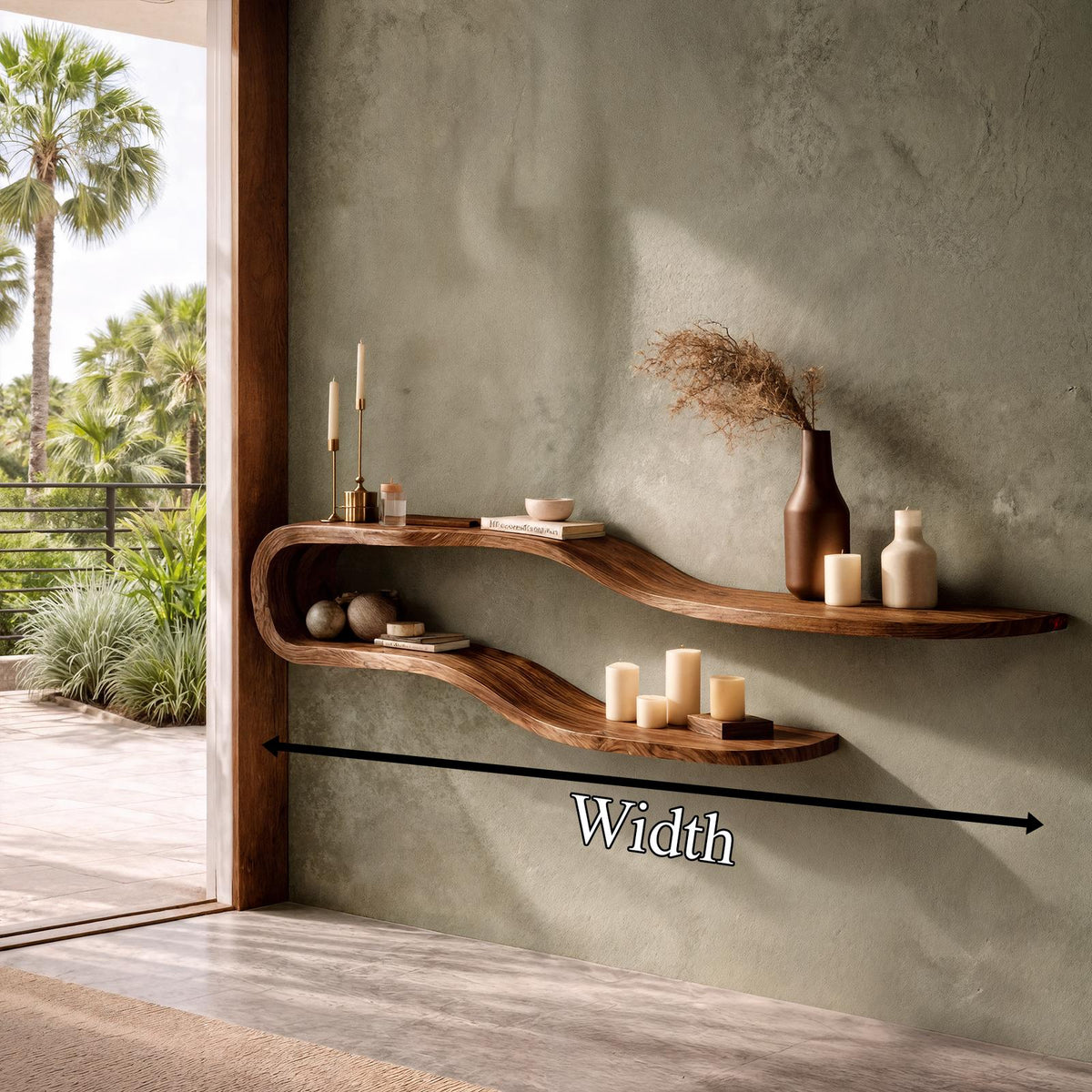 Organic Curved Floating Wall Shelf, Handcrafted Solid Wood Hanging Wave Display for Living Room Bedroom