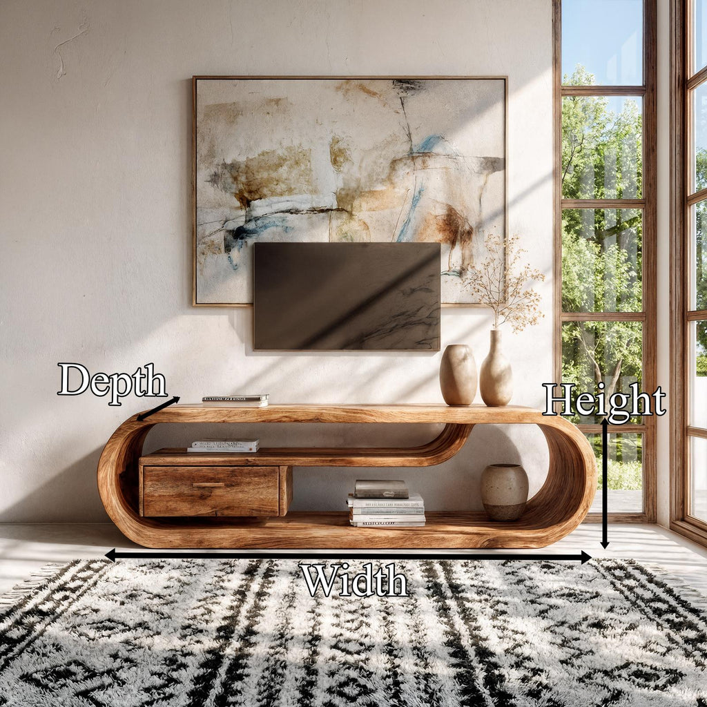 Organic Modern TV Cabinet, Solid Wood Media Console Table, Rustic TV Stand for Living Room Entertainment