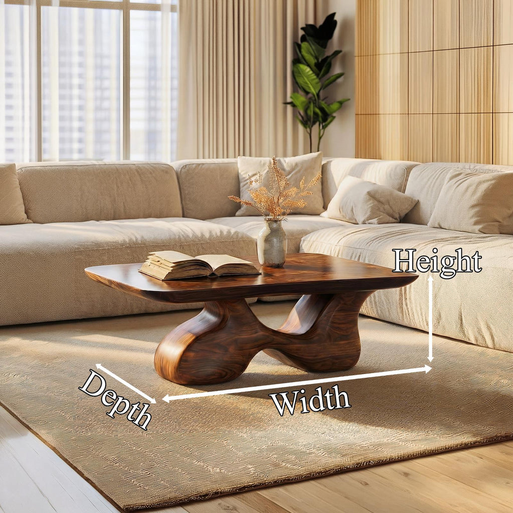 Mid Century Wooden Coffee Table, Retro Solid Wood Center Accent Table for Living Room Lounge