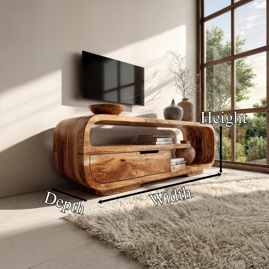Minimalist Solid Wood TV Stand Cabinet, Modern Low Profile Media Console Table for Living Room Decor