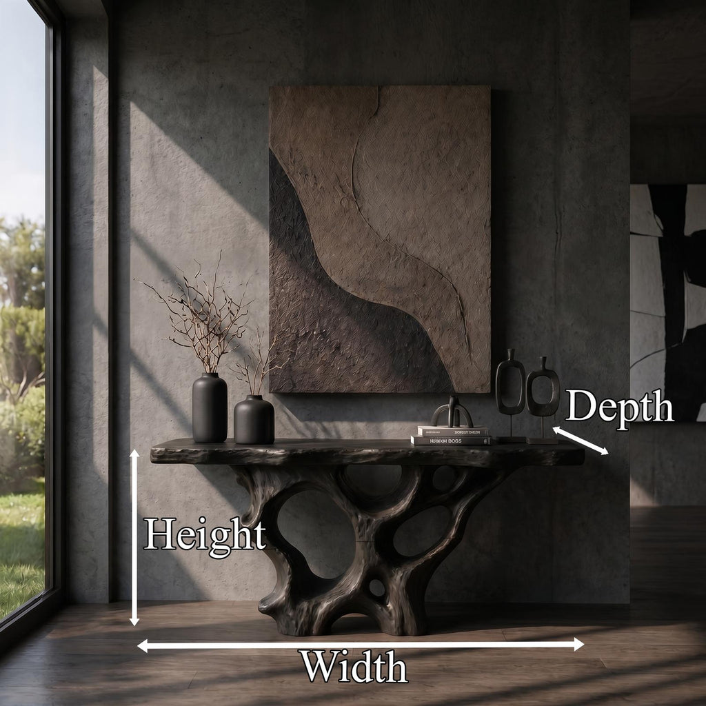Organic Solid Wood Console Table with Sculptural Natural Wood Base, Unique Entryway Sofa Table for Living Room