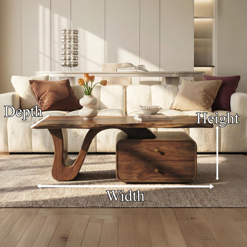 Modern Coffee Table with Storage, Handcrafted Solid Wood Center Accent Table for Living Room Lounge