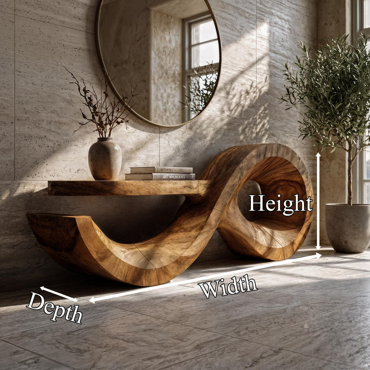 Contemporary Solid Wood Console Table with Sculptural Wave Base, Modern Entryway Sofa Table for Living Room