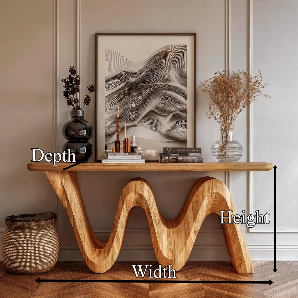 Organic Flow Console Table, Solid Wood Sculptural Wave Base Entryway Sofa Table for Hallway